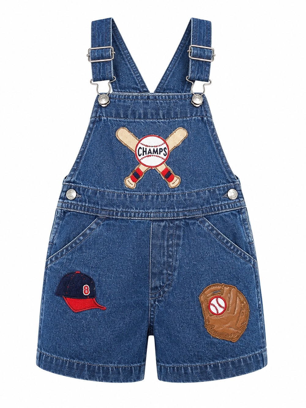Blue Denim Overalls with Sports Patches